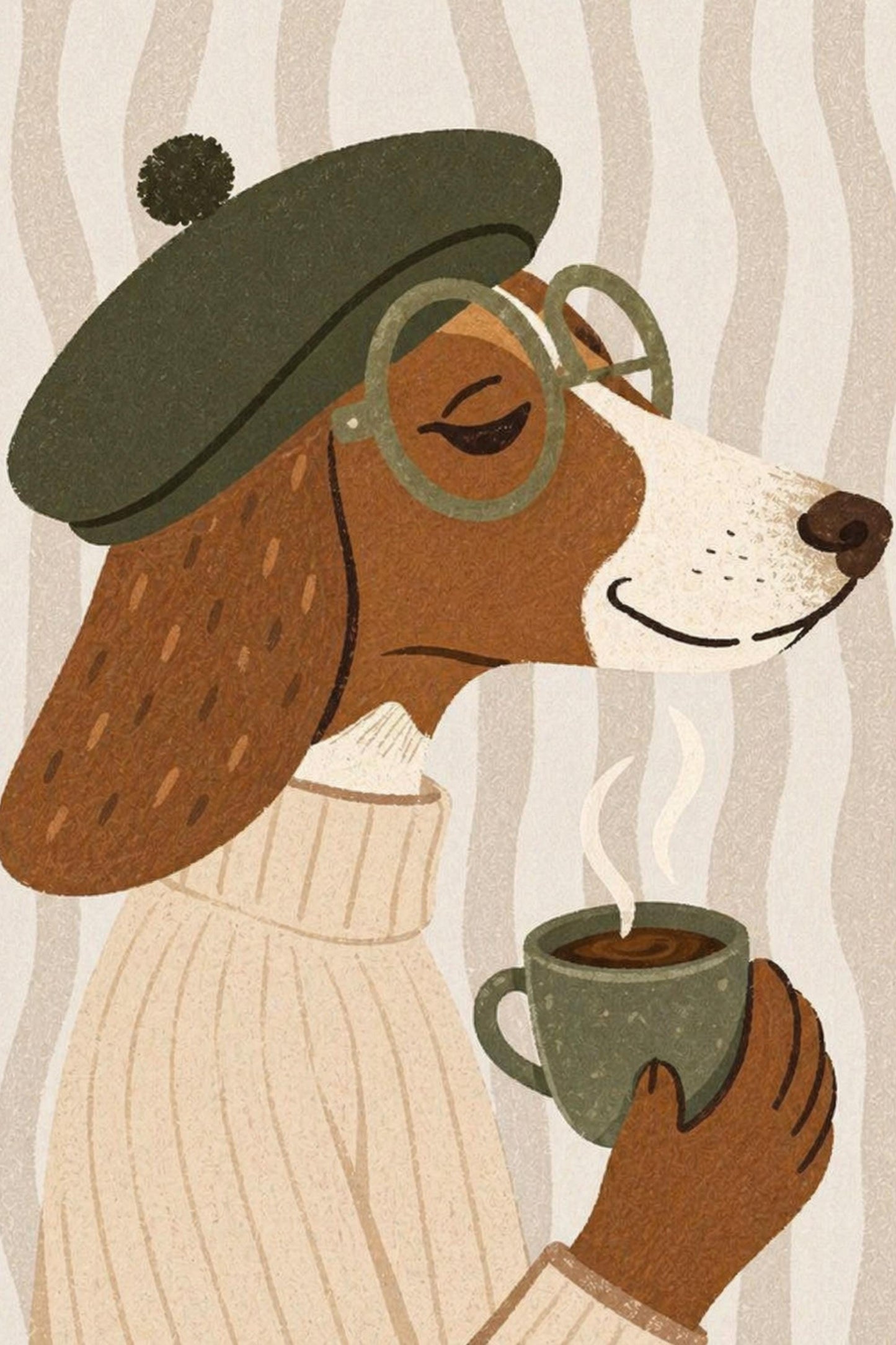 Dachshund Wall Art, Cozy Dog Print, Sausage Dog Poster, Coffee Illustration wall art print
