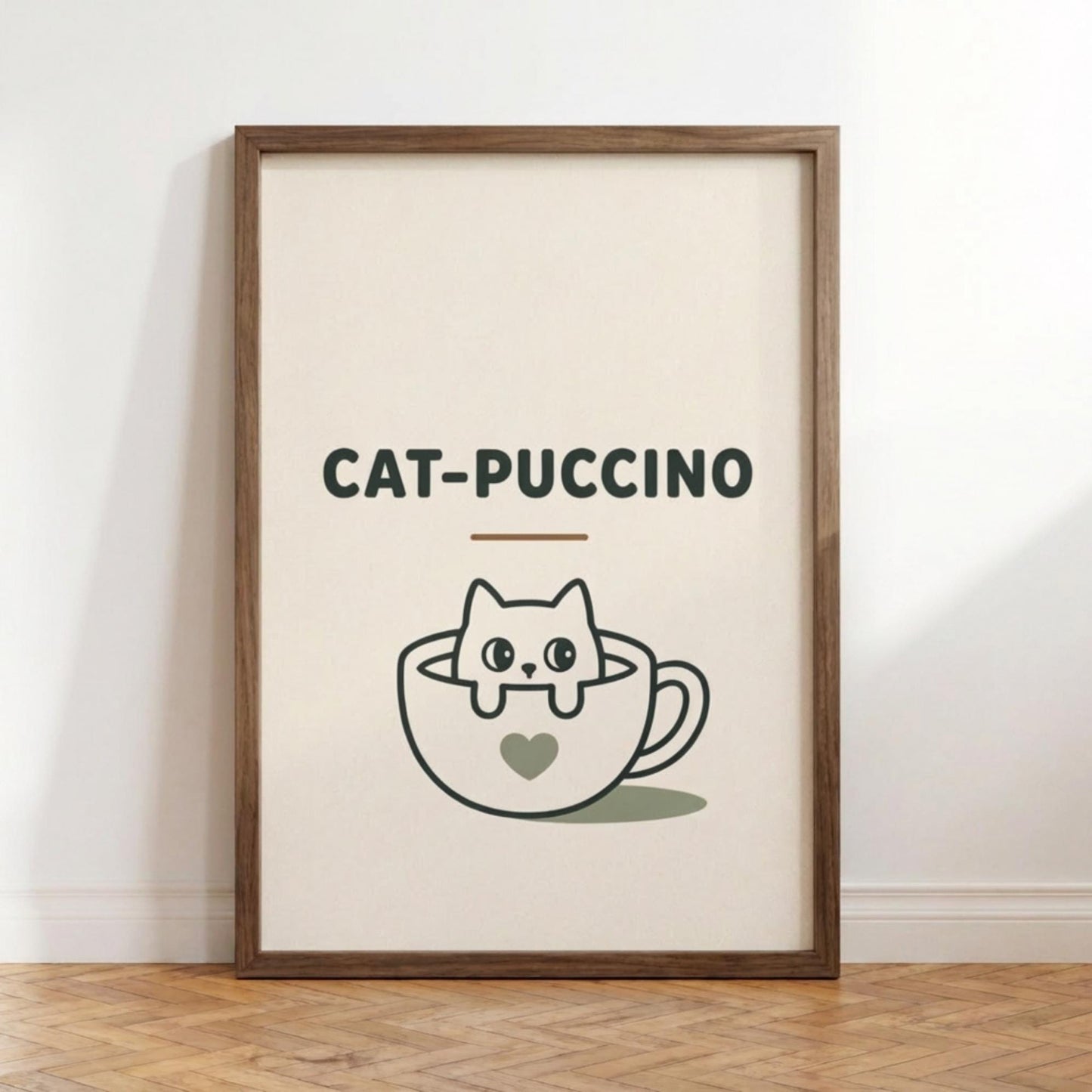 Catpuccino Wall Art, Cat Print, Coffee Lover Gift, Minimalist Cat Decor wall art print