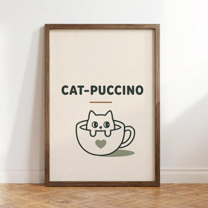 Catpuccino Wall Art, Cat Print, Coffee Lover Gift, Minimalist Cat Decor wall art print
