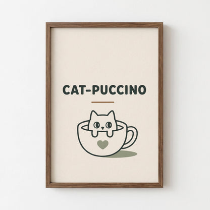 Catpuccino Wall Art, Cat Print, Coffee Lover Gift, Minimalist Cat Decor wall art print