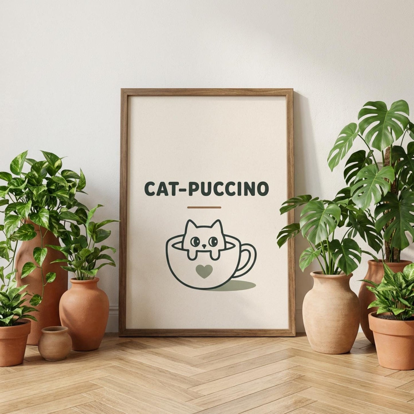 Catpuccino Wall Art, Cat Print, Coffee Lover Gift, Minimalist Cat Decor wall art print