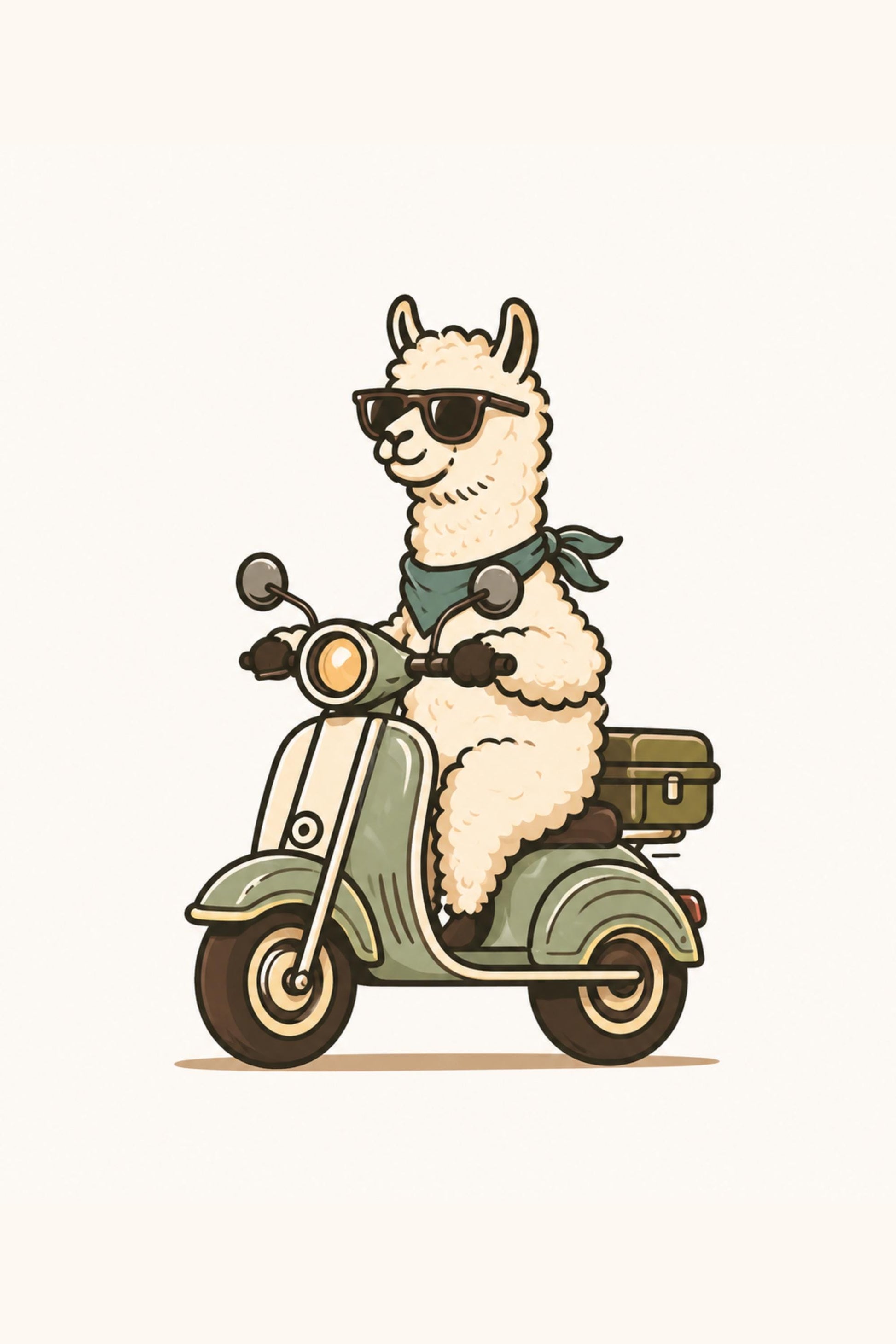 Llama Wall Art, Alpaca Scooter Poster, Animal Print, Retro Scooter Decor wall art print