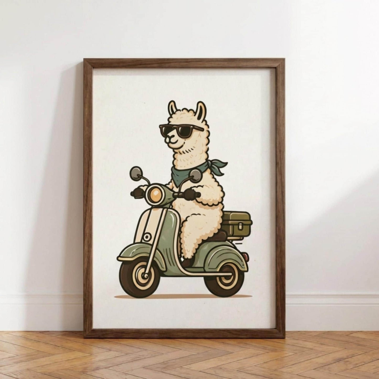 Llama Wall Art, Alpaca Scooter Poster, Animal Print, Retro Scooter Decor wall art print