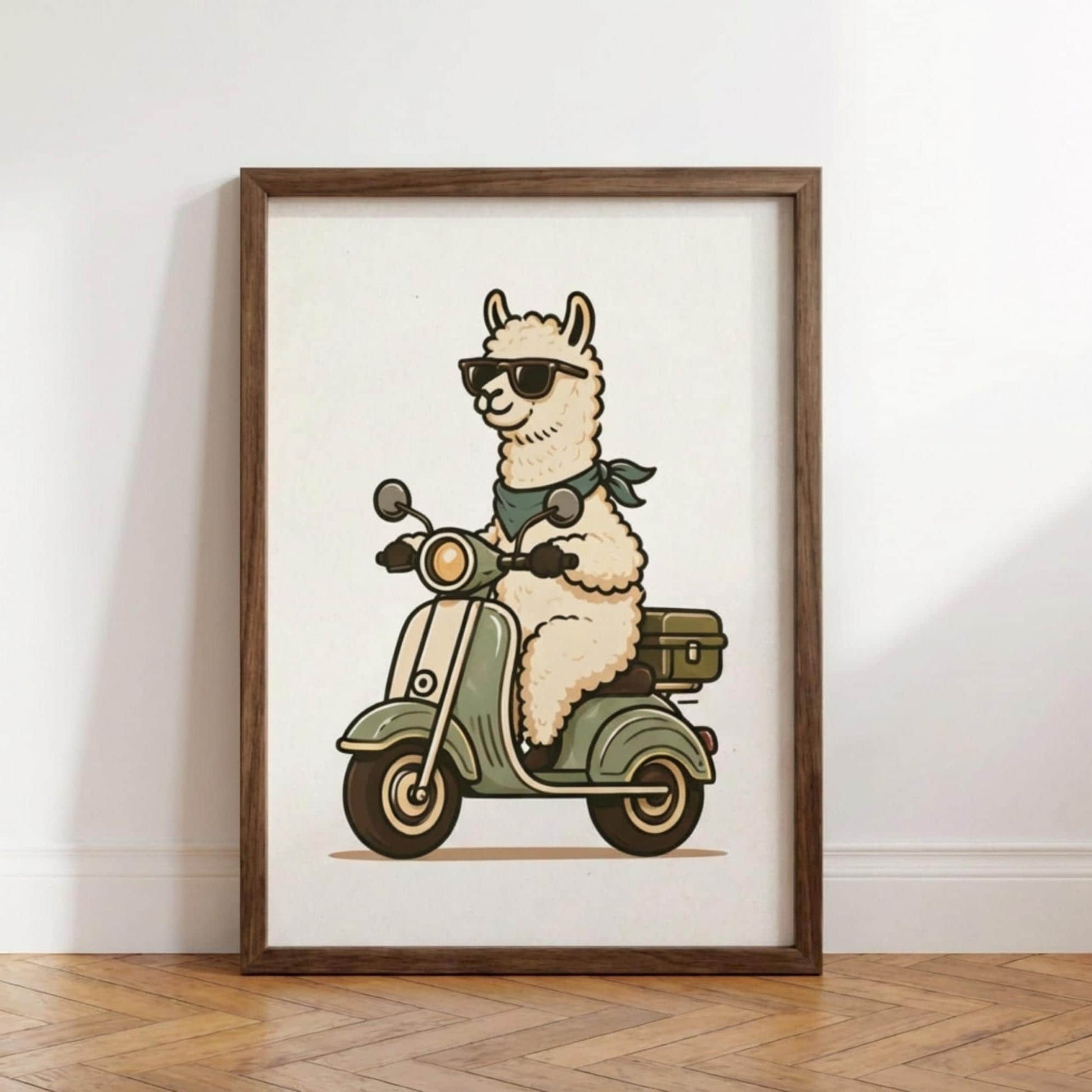 Llama Wall Art, Alpaca Scooter Poster, Animal Print, Retro Scooter Decor wall art print