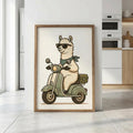 Llama Wall Art, Alpaca Scooter Poster, Animal Print, Retro Scooter Decor wall art print