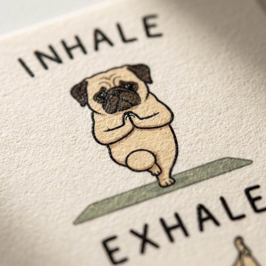Pug Yoga Poster, Inhale Exhale Wall Art, Yoga Humor, Sizes A5-AO wall art print