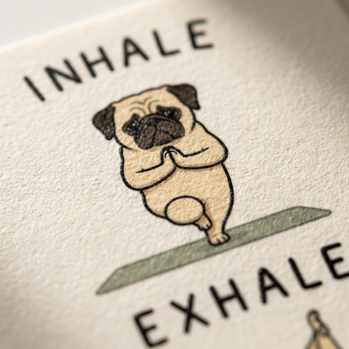 Pug Yoga Poster, Inhale Exhale Wall Art, Yoga Humor, Sizes A5-AO wall art print