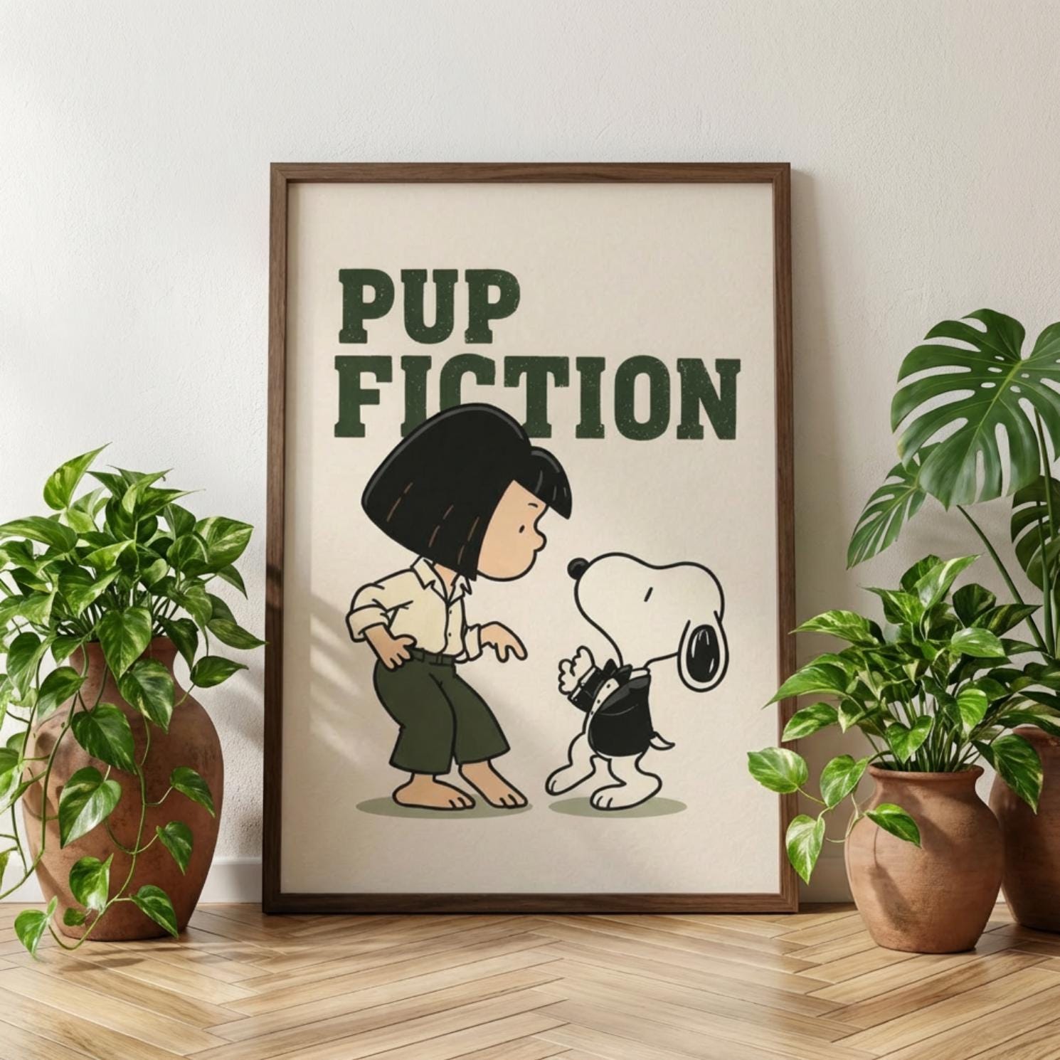 Pup Fiction Poster, Dog Dance Print, Retro Movie Inspired Wall Art wall art print