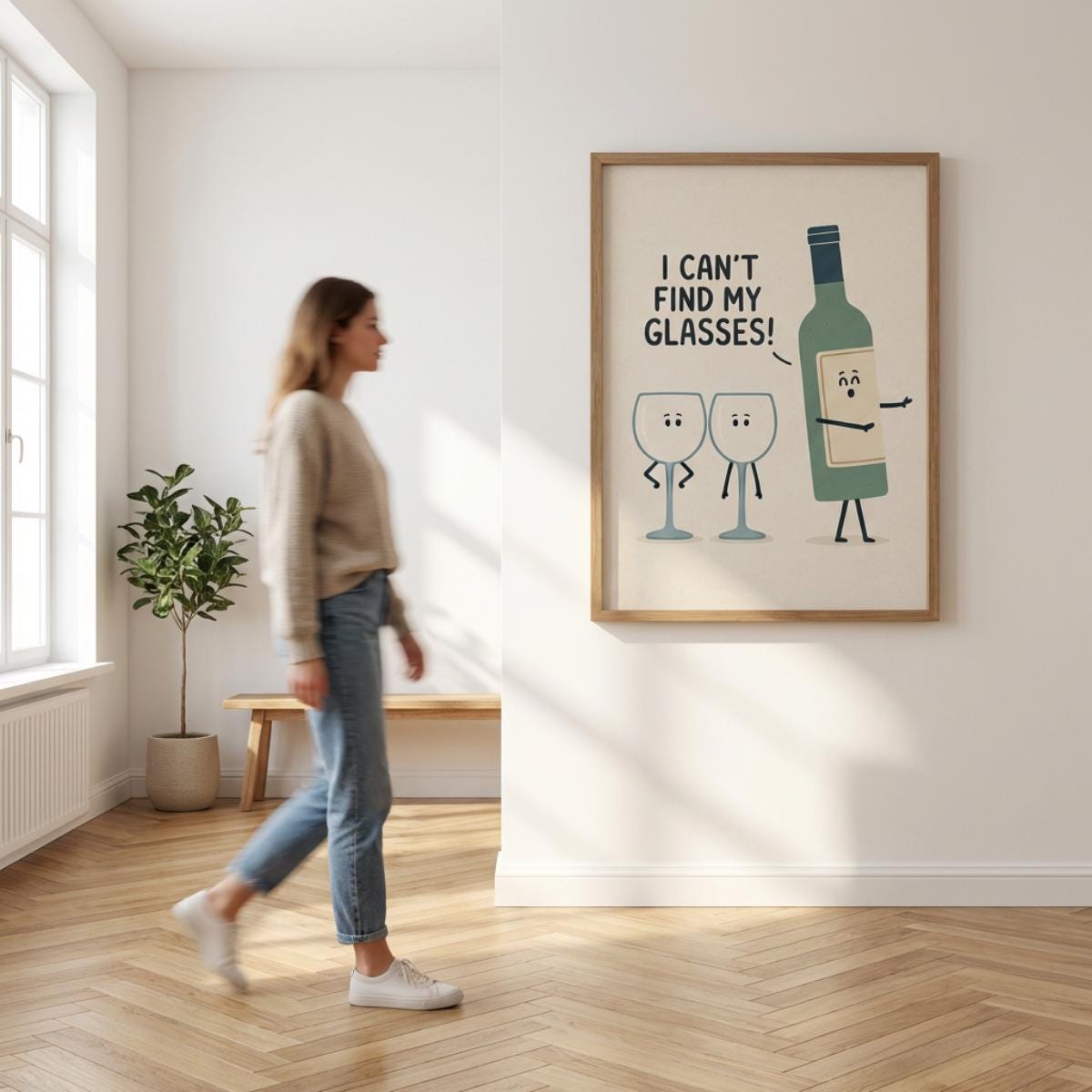 Wine Wall Art, I Canâ€™t Find My Glasses Print, Wine Lover Gift wall art print