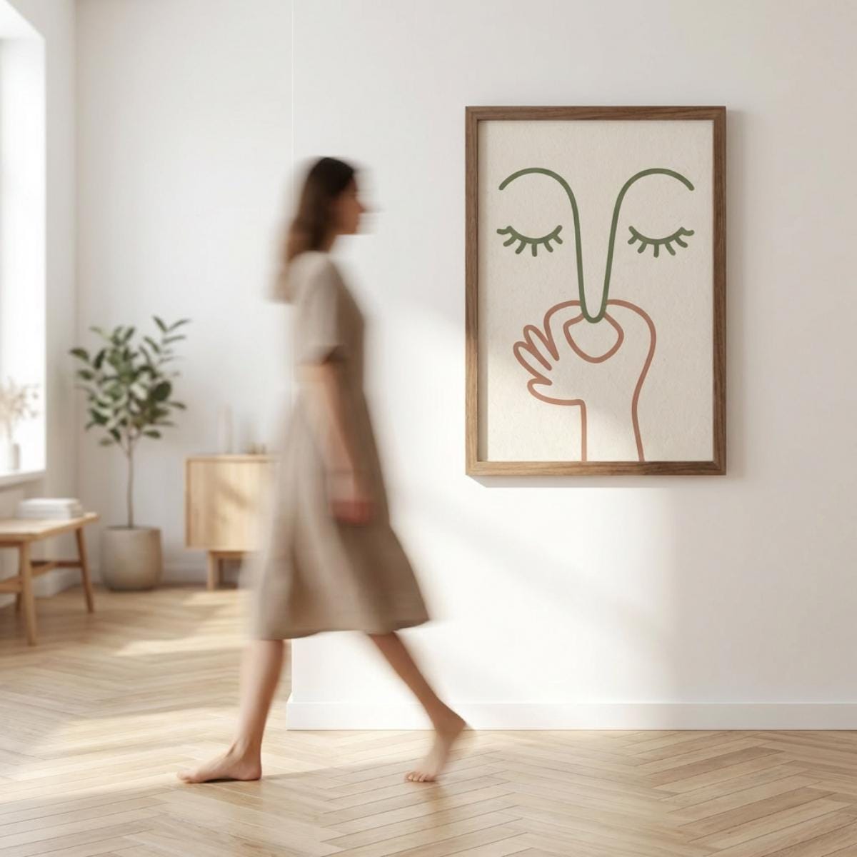 Minimalist Face Line Art Print, Abstract Woman Poster, Modern Neutral Wall Art, Scandinavian Decor wall art print