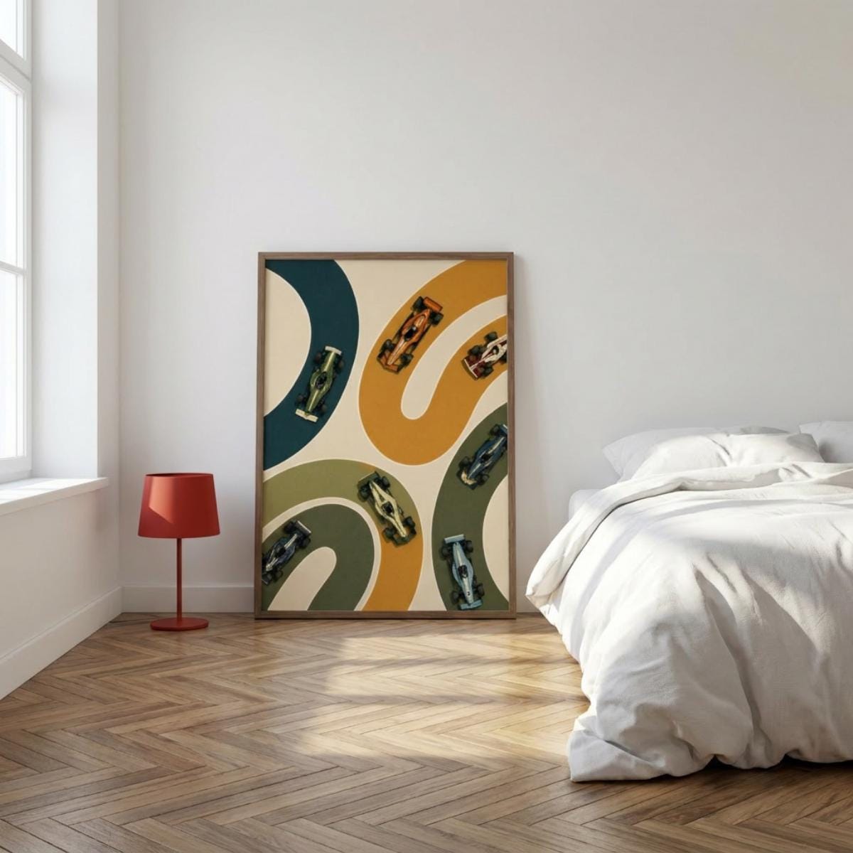 Abstract Formula 1 Wall Art, Modern Racing Poster, Retro Motorsport Print, Geometric Track Design wall art print