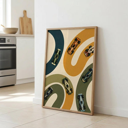 Abstract Formula 1 Wall Art, Modern Racing Poster, Retro Motorsport Print, Geometric Track Design wall art print