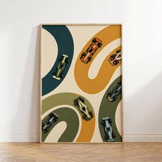 Abstract Formula 1 Wall Art, Modern Racing Poster, Retro Motorsport Print, Geometric Track Design wall art print