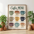 Coffee Menu Wall Art Print, Espresso Guide Poster, Kitchen Coffee Decor, Barista Chart wall art print