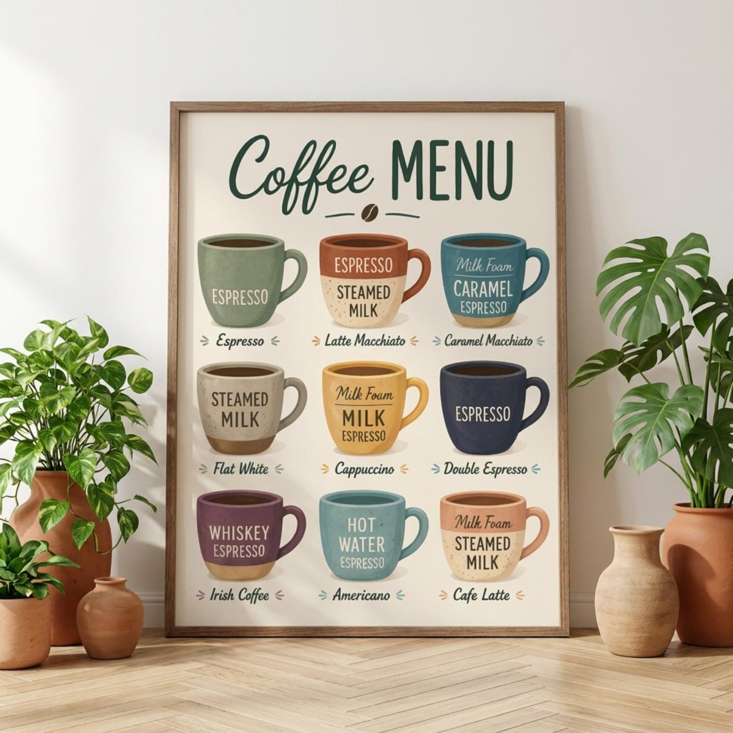 Coffee Menu Wall Art Print, Espresso Guide Poster, Kitchen Coffee Decor, Barista Chart wall art print