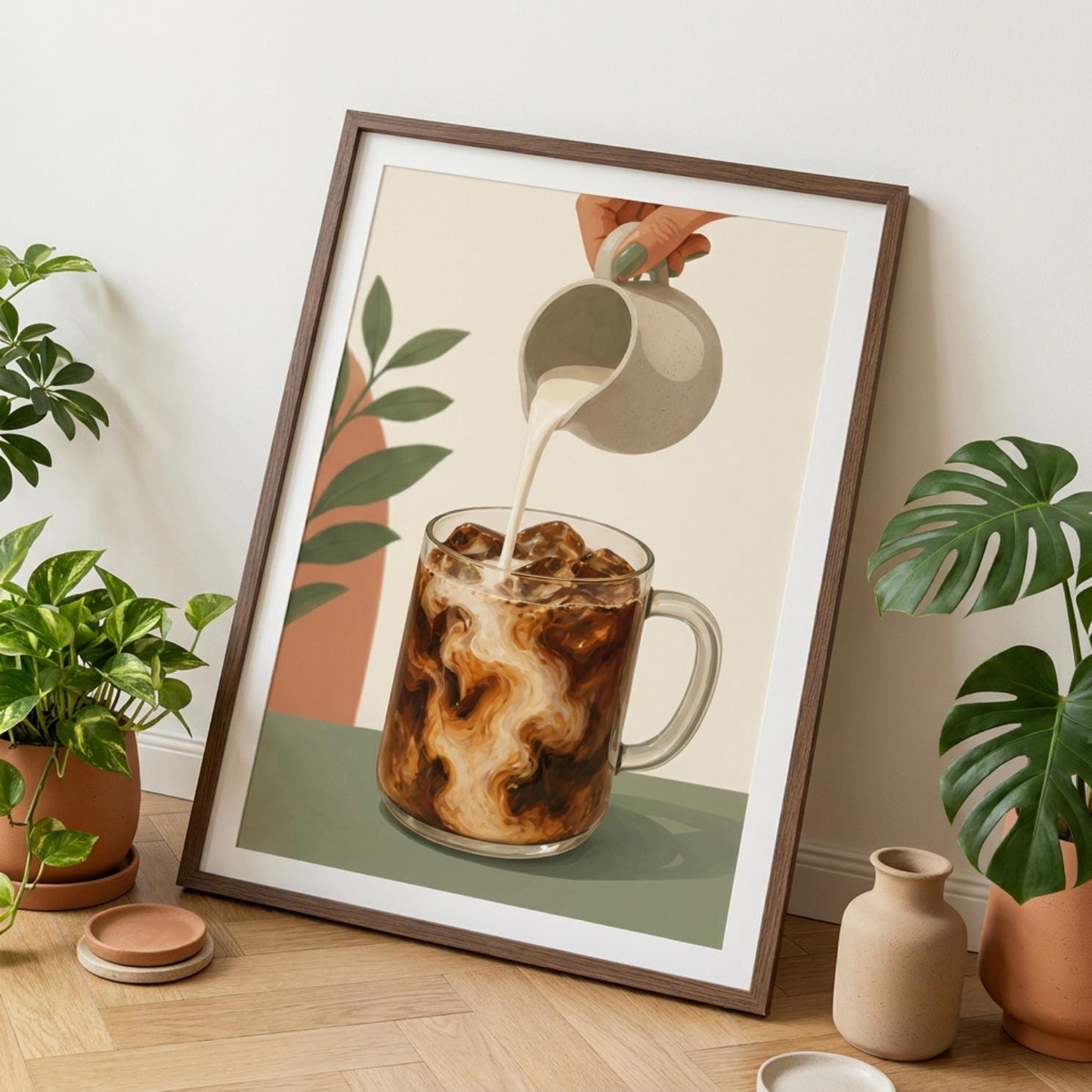 Iced Coffee Poster, Cold Brew Wall Art, Coffee with Cream Print, Kitchen Cafe Decor wall art print