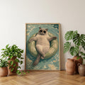 Floating Cat Art Print, Summer Pool Wall Decor, Cat with Sunglasses wall art print