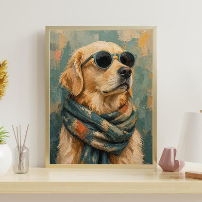 Golden Retriever Wall Art, Dog Portrait Print, Stylish Dog Poster with Sunglasses wall art print