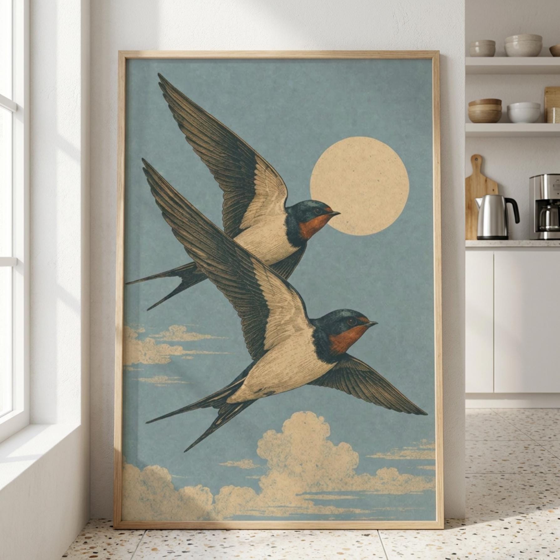 Swallow Bird Wall Art, Vintage Nature Poster, Japanese Style Artwork wall art print