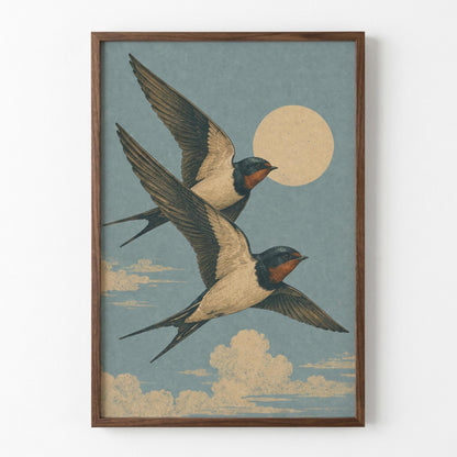 Swallow Bird Wall Art, Vintage Nature Poster, Japanese Style Artwork wall art print
