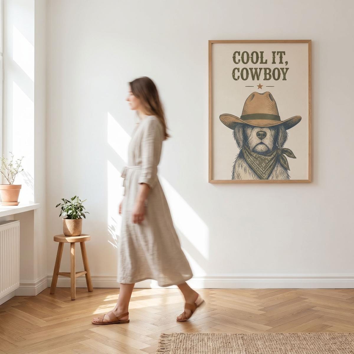 Cowboy Dog Wall Art, Vintage Western Dog Poster, Matte Paper Print wall art print
