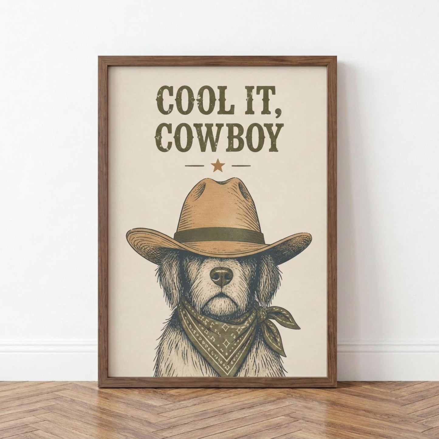 Cowboy Dog Wall Art, Vintage Western Dog Poster, Matte Paper Print wall art print