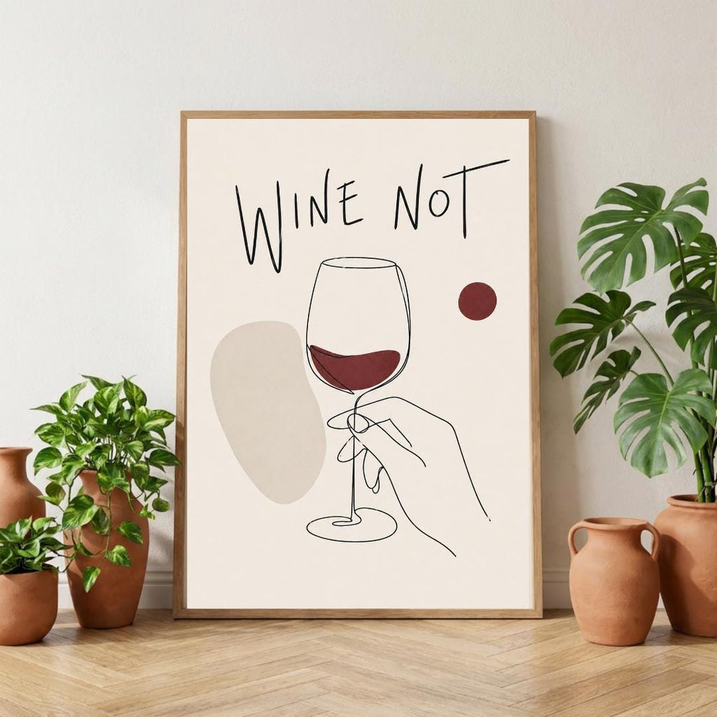 Wine Not Wall Art Print, Minimalist Poster, Kitchen Bar Decor, Modern Line Art wall art print