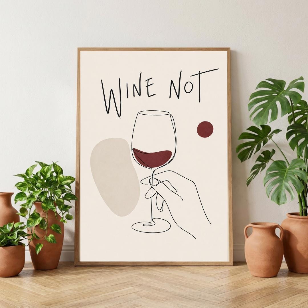 Wine Not Wall Art Print, Minimalist Poster, Kitchen Bar Decor, Modern Line Art wall art print