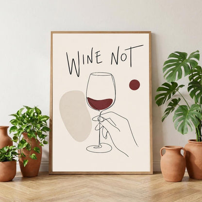 Wine Not Wall Art Print, Minimalist Poster, Kitchen Bar Decor, Modern Line Art wall art print