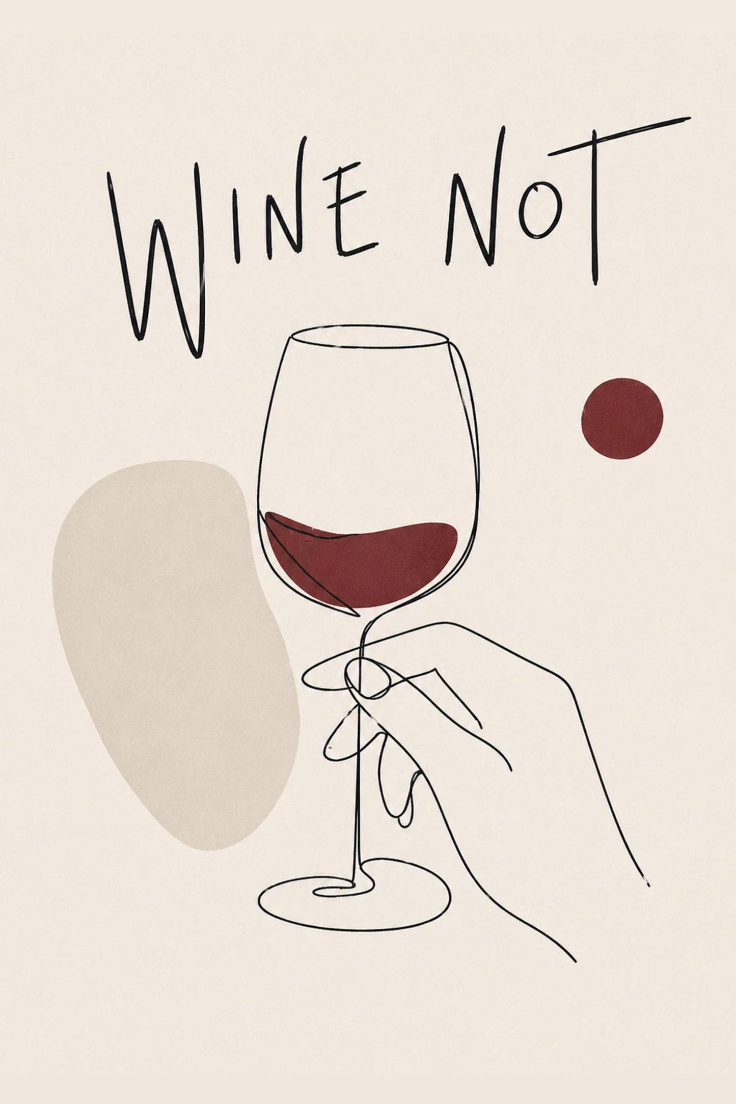 Wine Not Wall Art Print, Minimalist Poster, Kitchen Bar Decor, Modern Line Art wall art print
