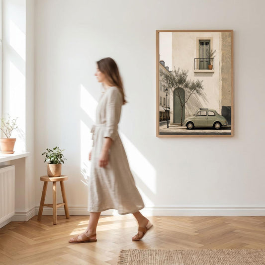 Paris Street Wall Art, Vintage Car Poster, French City Print, Minimalist Travel Wall Decor wall art print