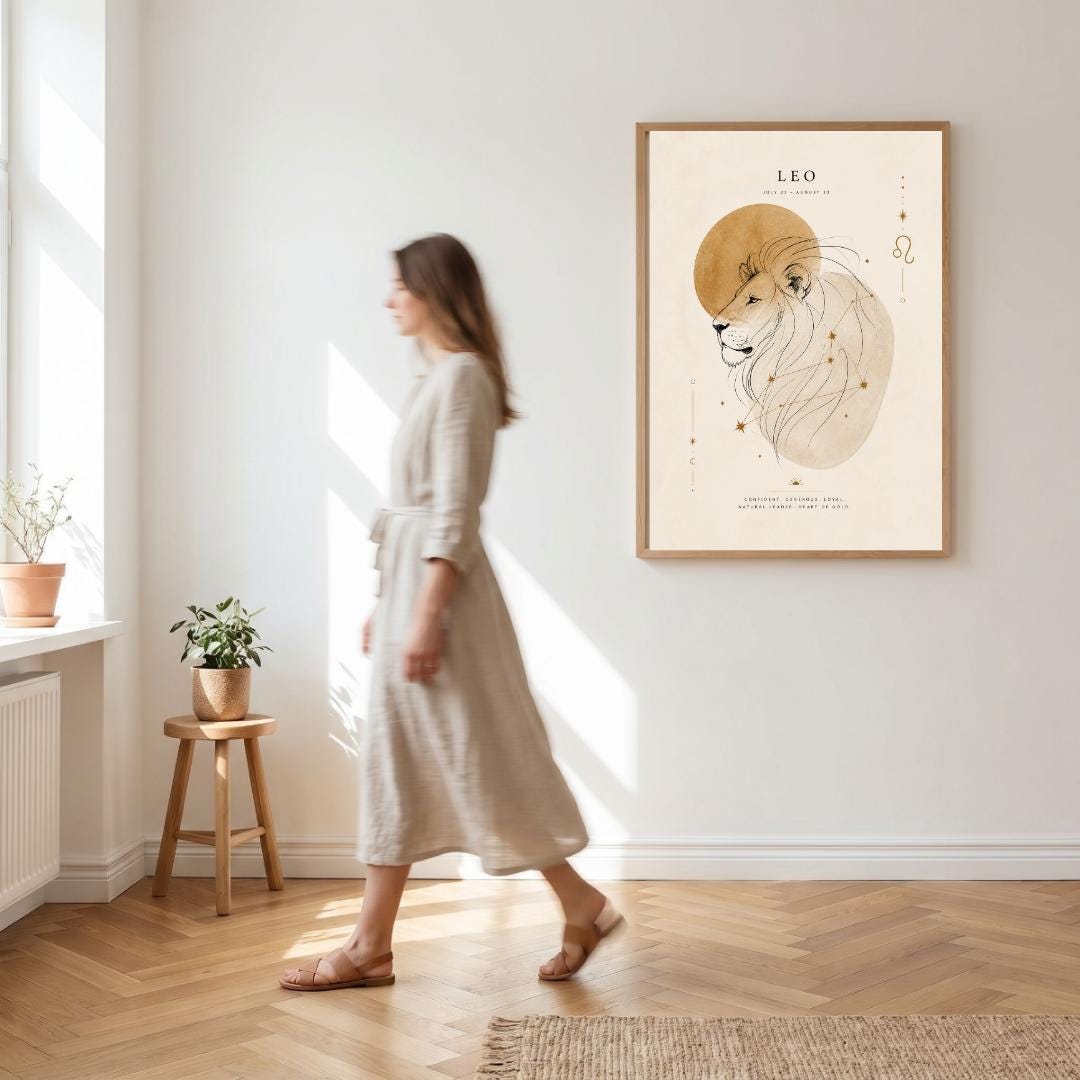 Leo Zodiac Wall Art, Minimalist Astrology Poster wall art print