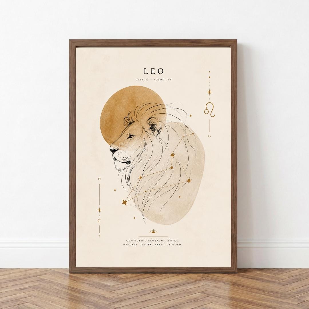 Leo Zodiac Wall Art, Minimalist Astrology Poster wall art print