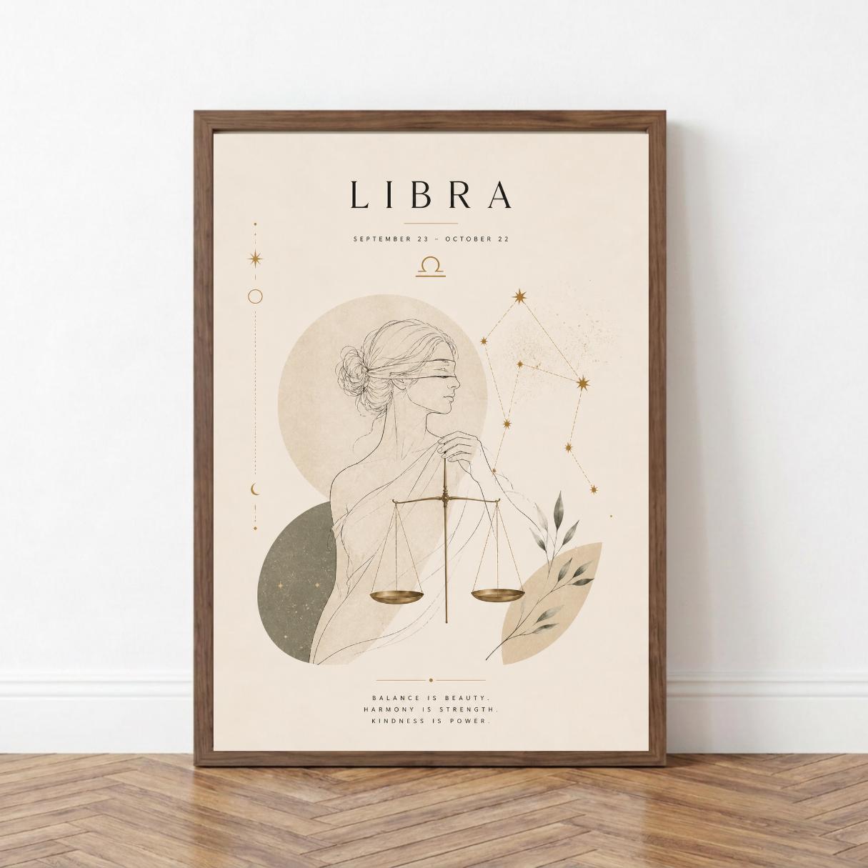 Libra Zodiac Wall Art, Minimalist Astrology Poster, Star Sign Print wall art print