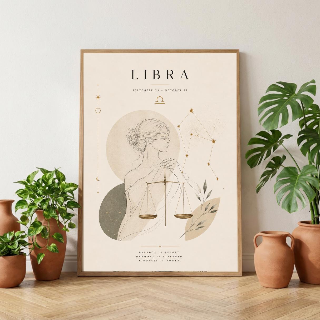 Libra Zodiac Wall Art, Minimalist Astrology Poster, Star Sign Print wall art print