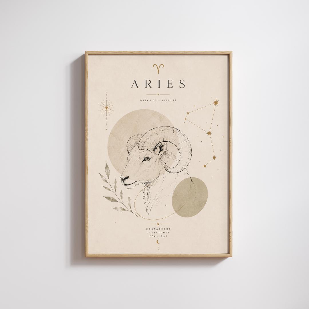 Aries Zodiac Wall Art, Minimalist Astrology Poster, Star Sign Print wall art print