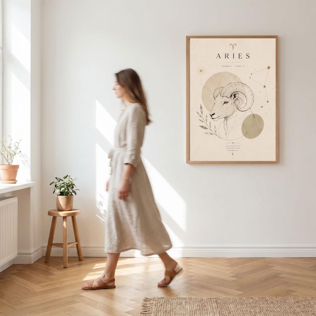 Aries Zodiac Wall Art, Minimalist Astrology Poster, Star Sign Print wall art print
