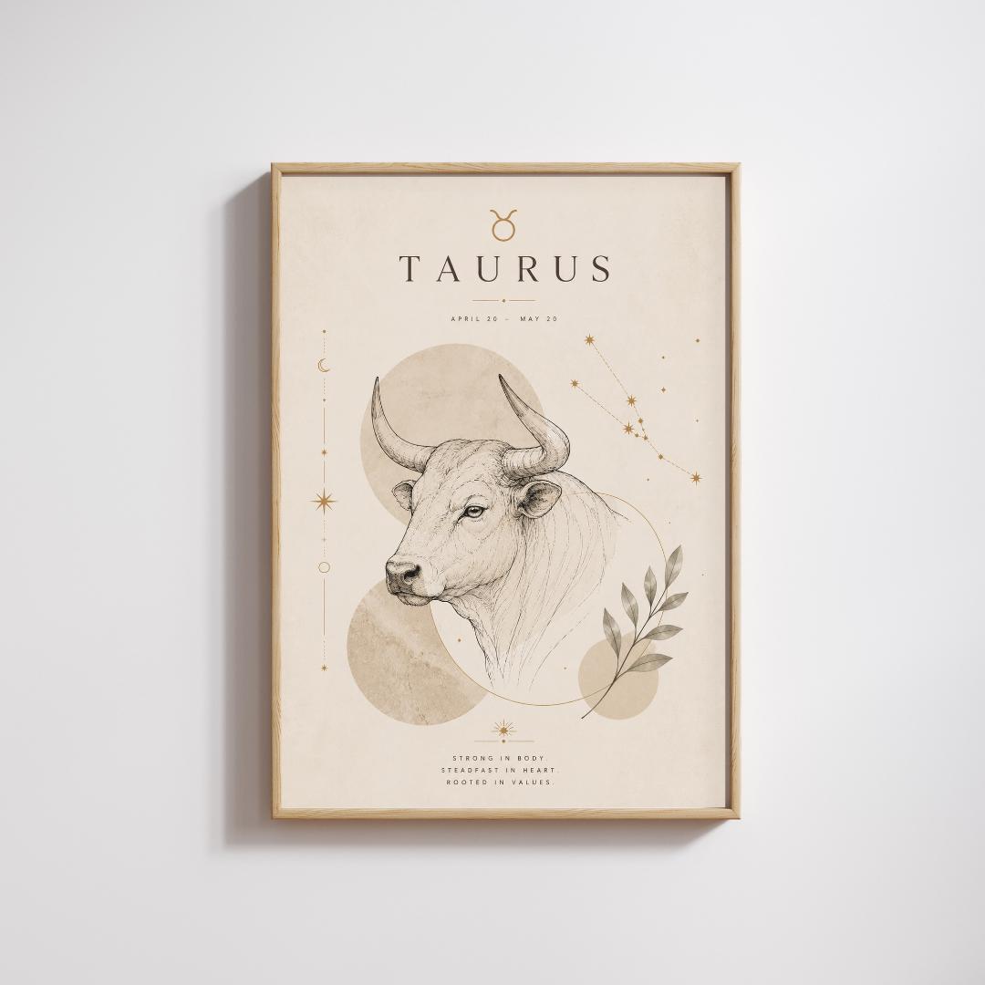 Taurus Zodiac Wall Art, Minimalist Astrology Poster, Star Sign Print wall art print