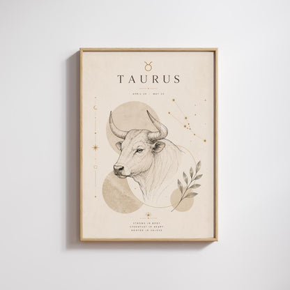 Taurus Zodiac Wall Art, Minimalist Astrology Poster, Star Sign Print wall art print