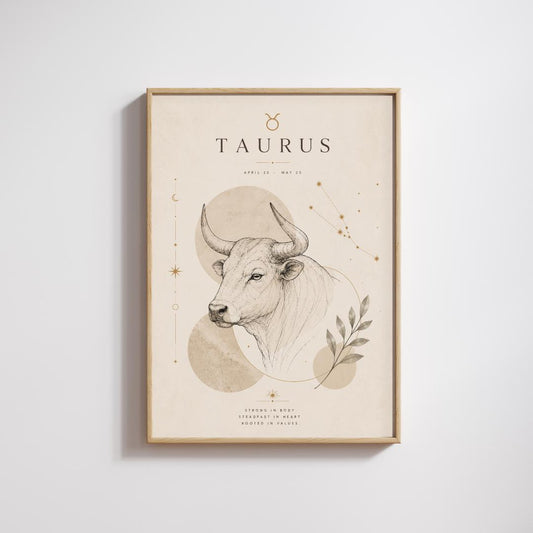 Taurus Zodiac Wall Art, Minimalist Astrology Poster, Star Sign Print wall art print