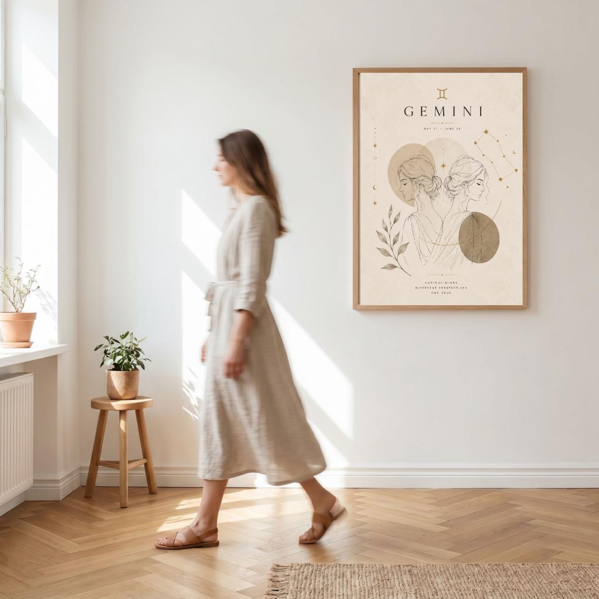 Gemini Zodiac Wall Art, Minimalist Astrology Poster, Star Sign Print wall art print