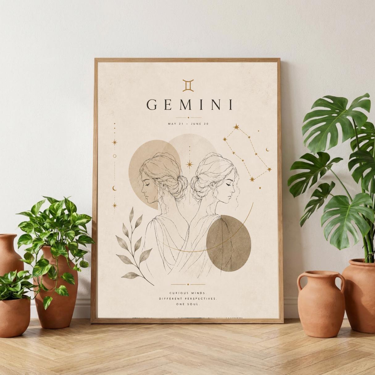 Gemini Zodiac Wall Art, Minimalist Astrology Poster, Star Sign Print wall art print