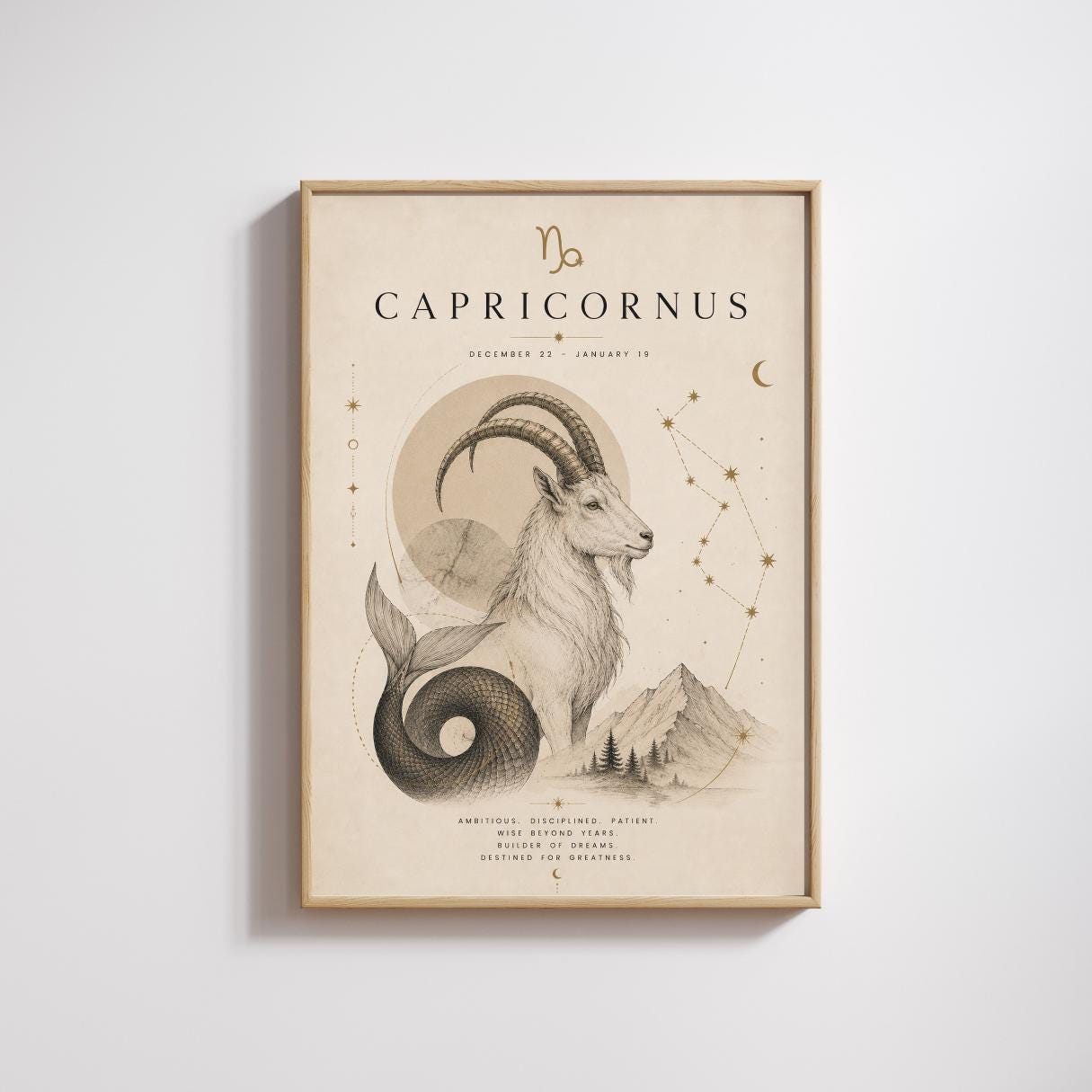 Capricorn Zodiac Wall Art, Minimalist Astrology Poster, Star Sign Print wall art print