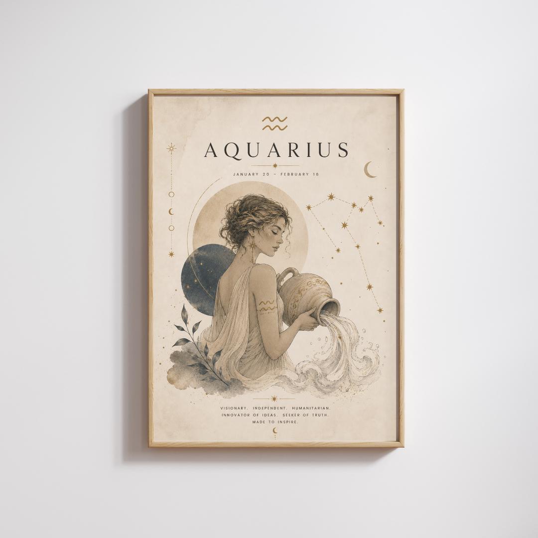 Aquarius Zodiac Wall Art, Minimalist Astrology Poster, Star Sign Print wall art print