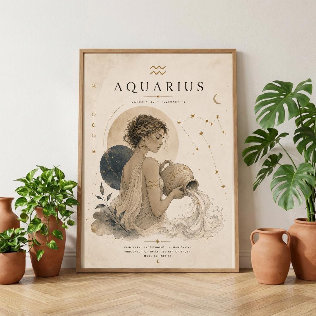 Aquarius Zodiac Wall Art, Minimalist Astrology Poster, Star Sign Print wall art print