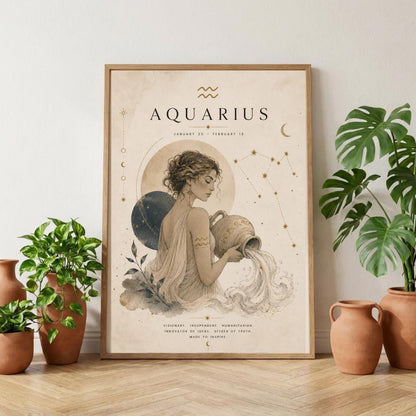 Aquarius Zodiac Wall Art, Minimalist Astrology Poster, Star Sign Print wall art print