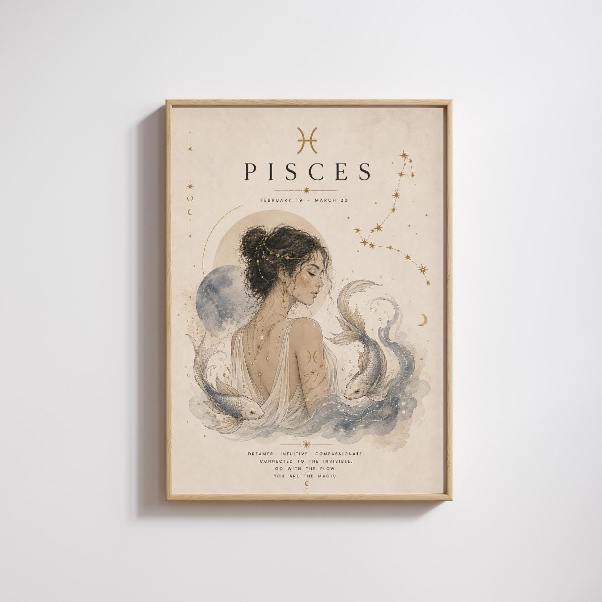 Pisces Zodiac Wall Art, Minimalist Astrology Poster, Star Sign Print wall art print