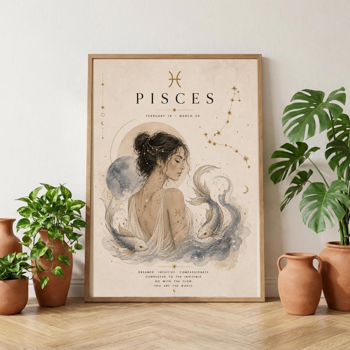 Pisces Zodiac Wall Art, Minimalist Astrology Poster, Star Sign Print wall art print