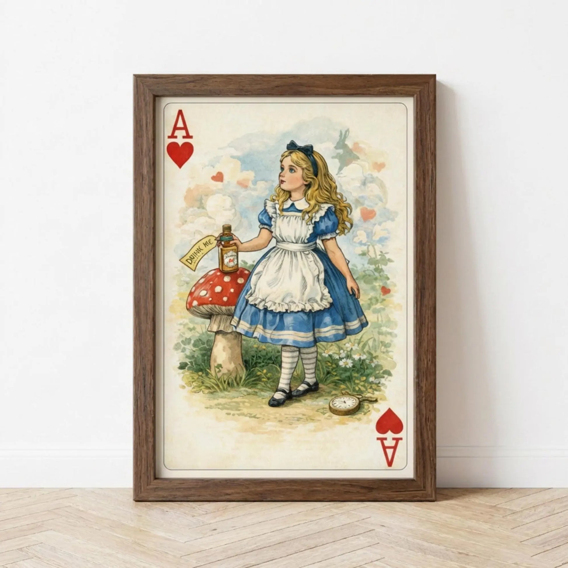 Alice in Wonderland Playing Card Poster, Vintage Wall Art, Queen of Hearts Illustration wall art print