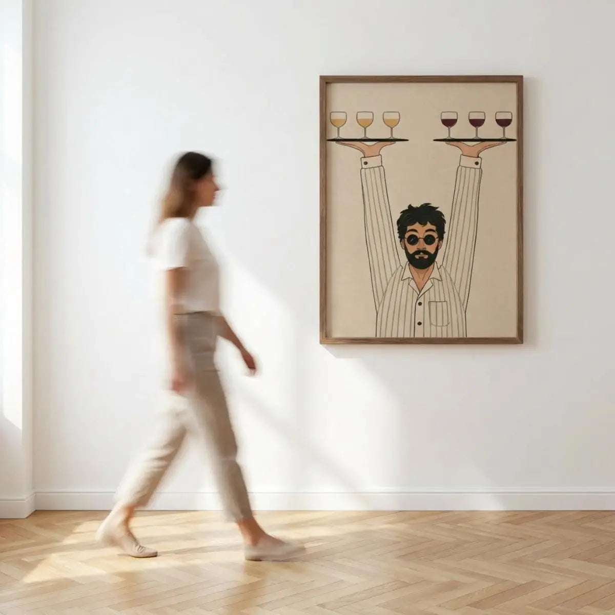 Retro Waiter, Minimalist Line Art Poster, Retro Wine Illustration wall art print